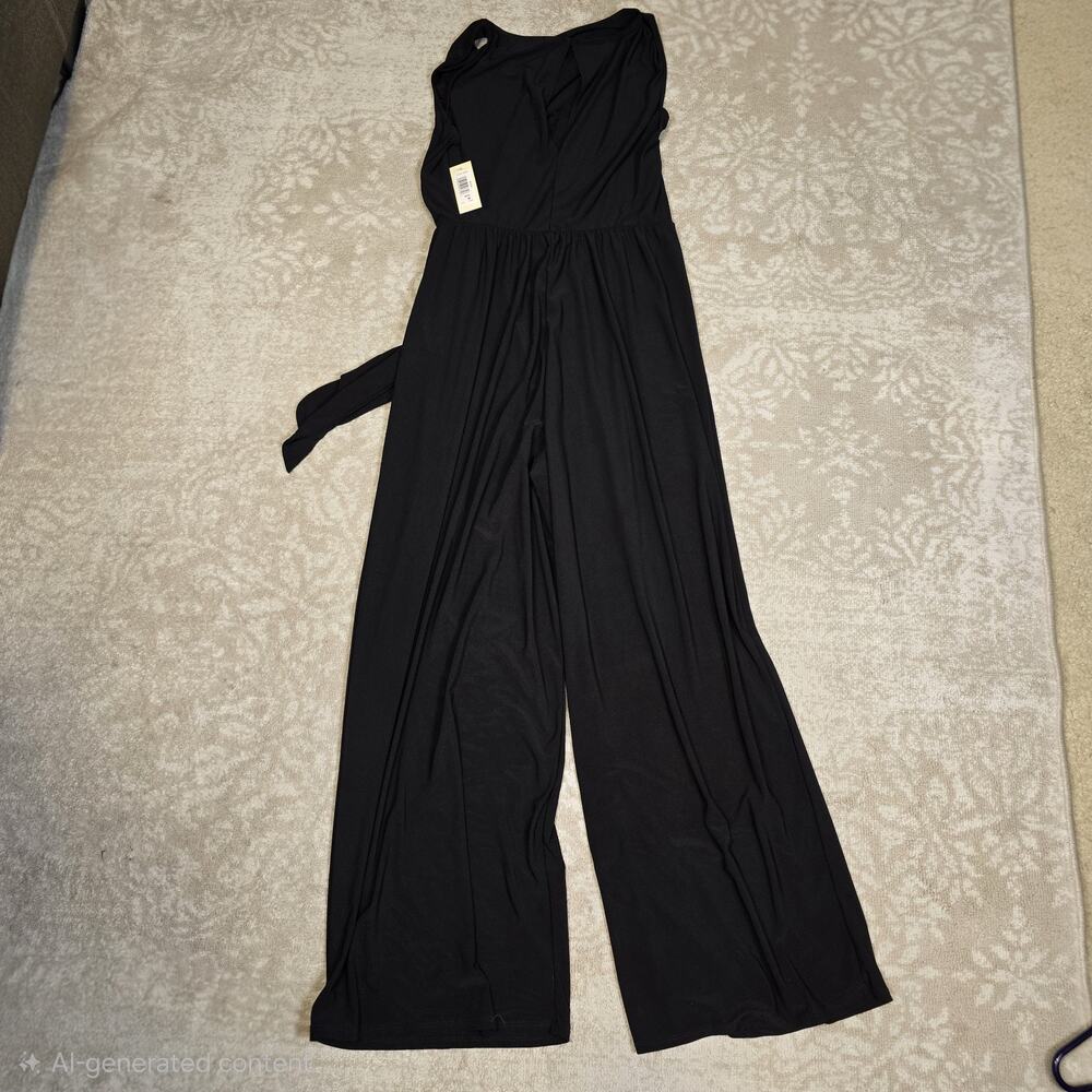 Tash + Sophie Black Sleeveless Faux-Wrap Jumpsuit - Women's Medium Made In USA